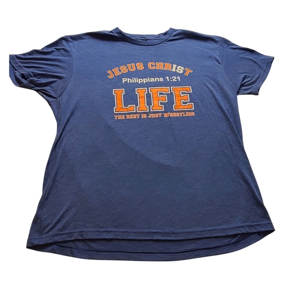 Gildan Other - Jesus Christ Philippians 1:21 Wrestling Graphic Tee Blue Heather Men's Shirt XL